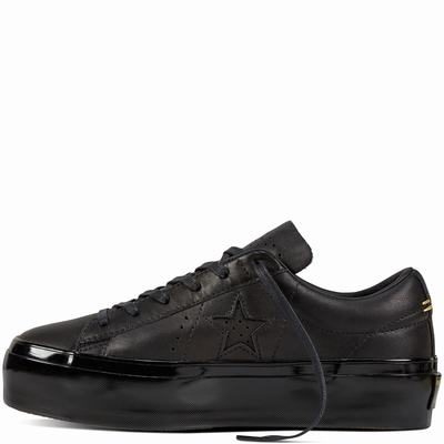 Converse One Star Platform Leather Platform Womens - Black/Black/Black Shoes (430FPBSM)